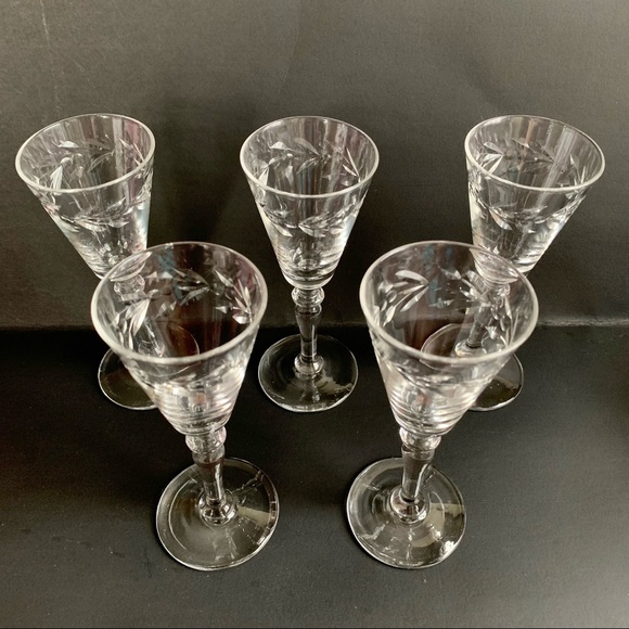 Rock Sharpe etched Leaves & Berries Etched Crystal Cordial Liquor glassses - Picture 7 of 16